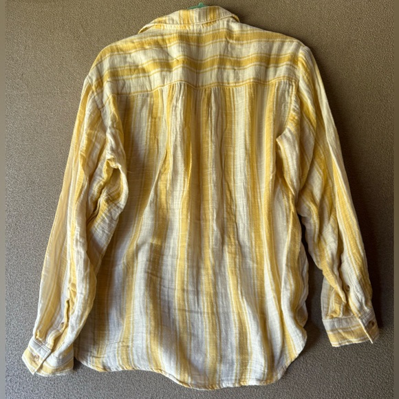 ANTHROPOLOGIE By Anthropologie Side-Button Yellow White Tunic Top Women Size M - Picture 7 of 8